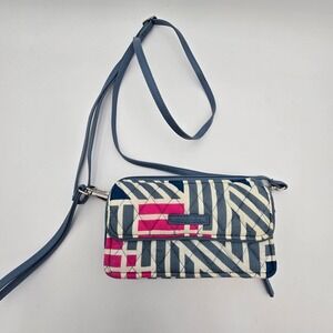 Vera Bradley Wallet Crossbody Bag Quilted Zip Around‎ Multi Pattern Pink Blue
